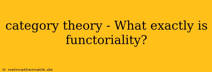 Category Theory - What Exactly Is Functoriality?