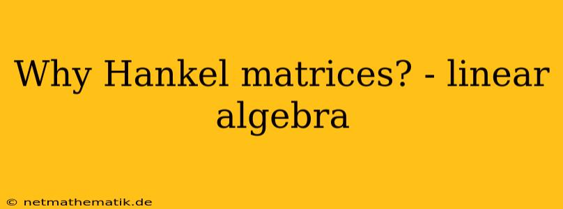 Why Hankel Matrices? - Linear Algebra